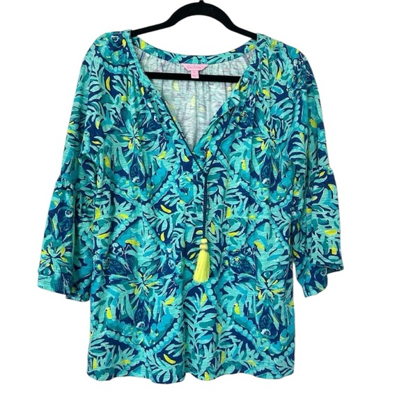 Lilly Pulitzer Del Lago Tunic Indigo Midnight Cove Tassels Women’s Medium - Picture 2 of 7